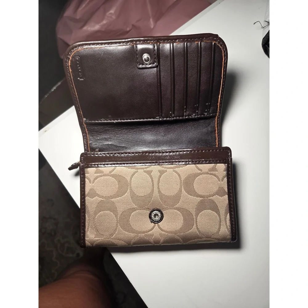 Coach Beige and Brown Wallet Y2K